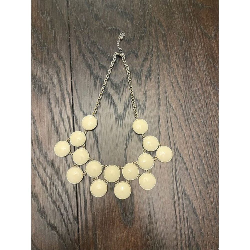 Statement Necklace Cream Dot Enamel and Gold Tone Metal Choker Necklace Vintage‎
